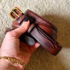 Vintage Ducks Unlimited Brown Leather Belt with Solid Brass Gold Buckle